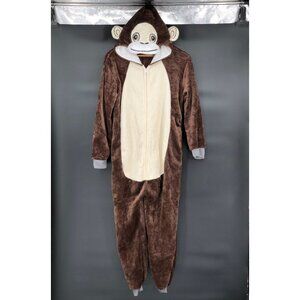 Women's Monkey Onesie Costume S Brown Hooded Halloween Party Pockets